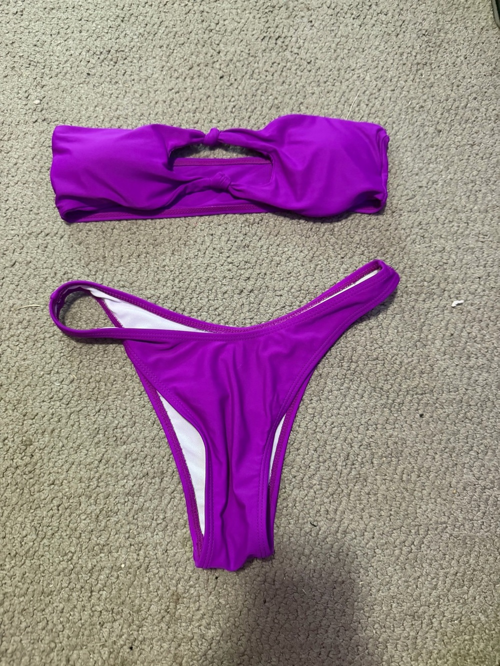 Women's Strapless Cutout Bikini Set in Bright Purple